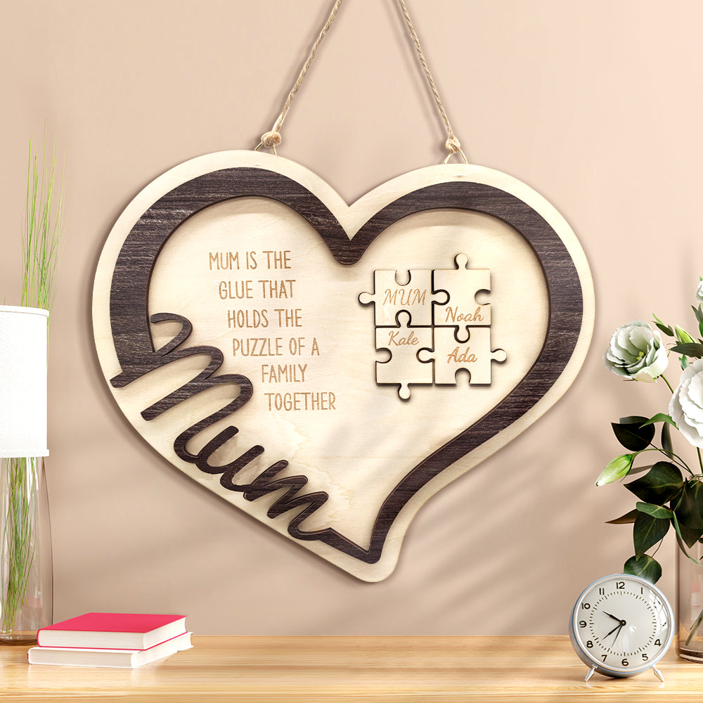 Personalized Wooden Heart Puzzle Sign Mother's Day Gift for Mum