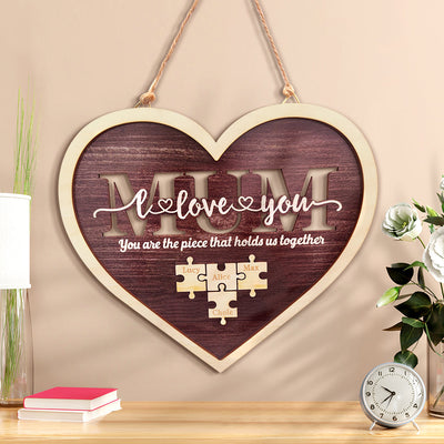 Personalized Mum Heart Puzzle Plaque You Are the Piece That Holds Us Together Mother's Day Gift - photomoonlampuk