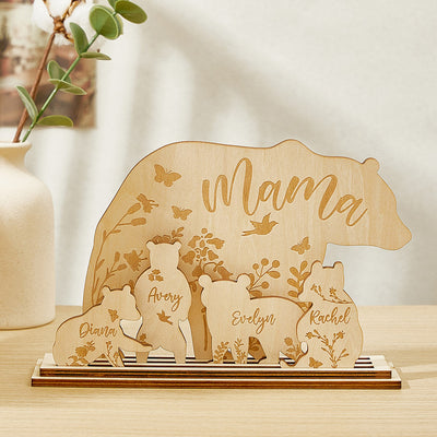 Personalized Mama Bear with Cubs Wood Desk Decor Gift for Mom - SantaSocks