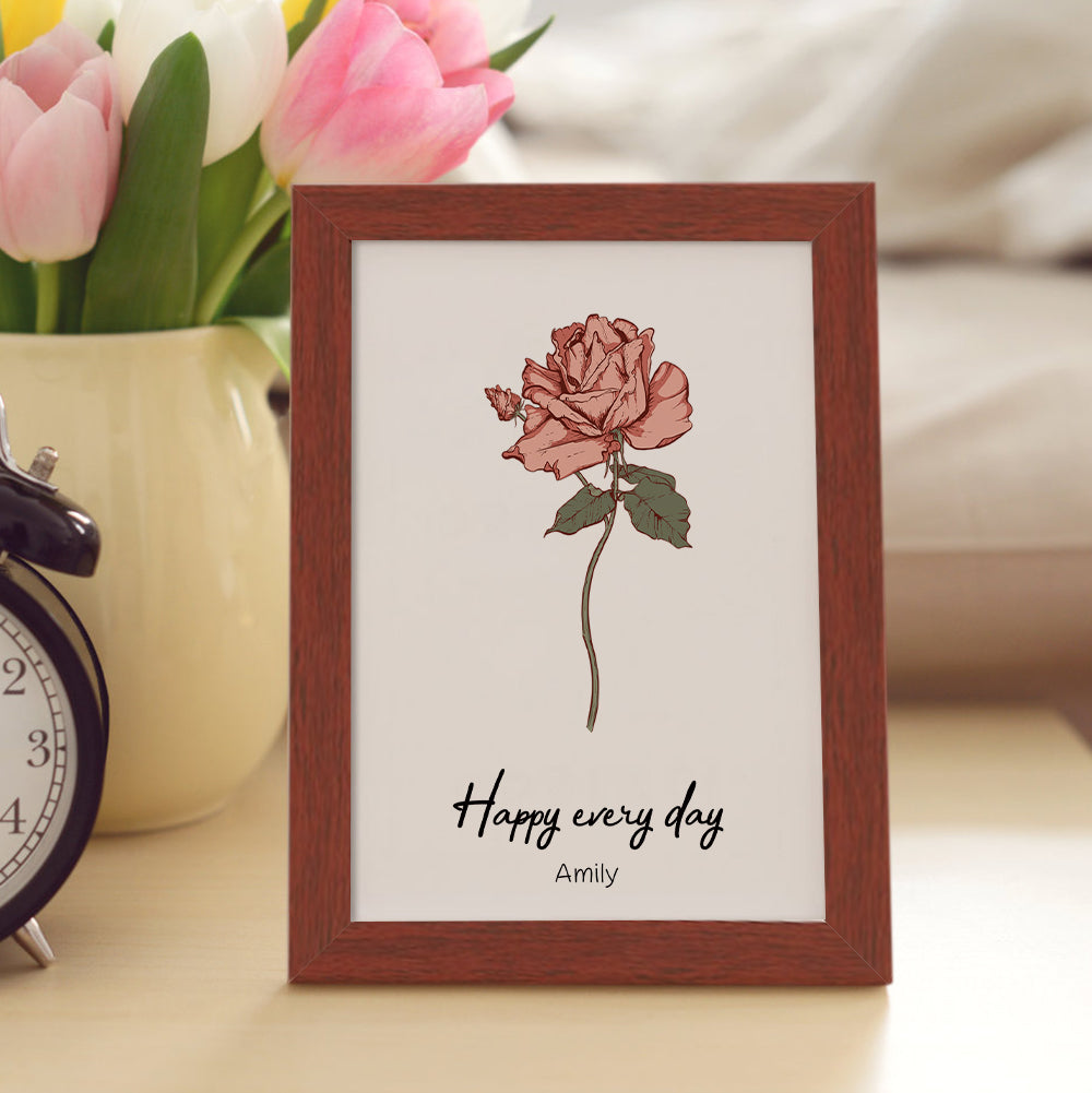 Personalized Birth flower Bouquet Red Wood Names Frame Gift for Mum