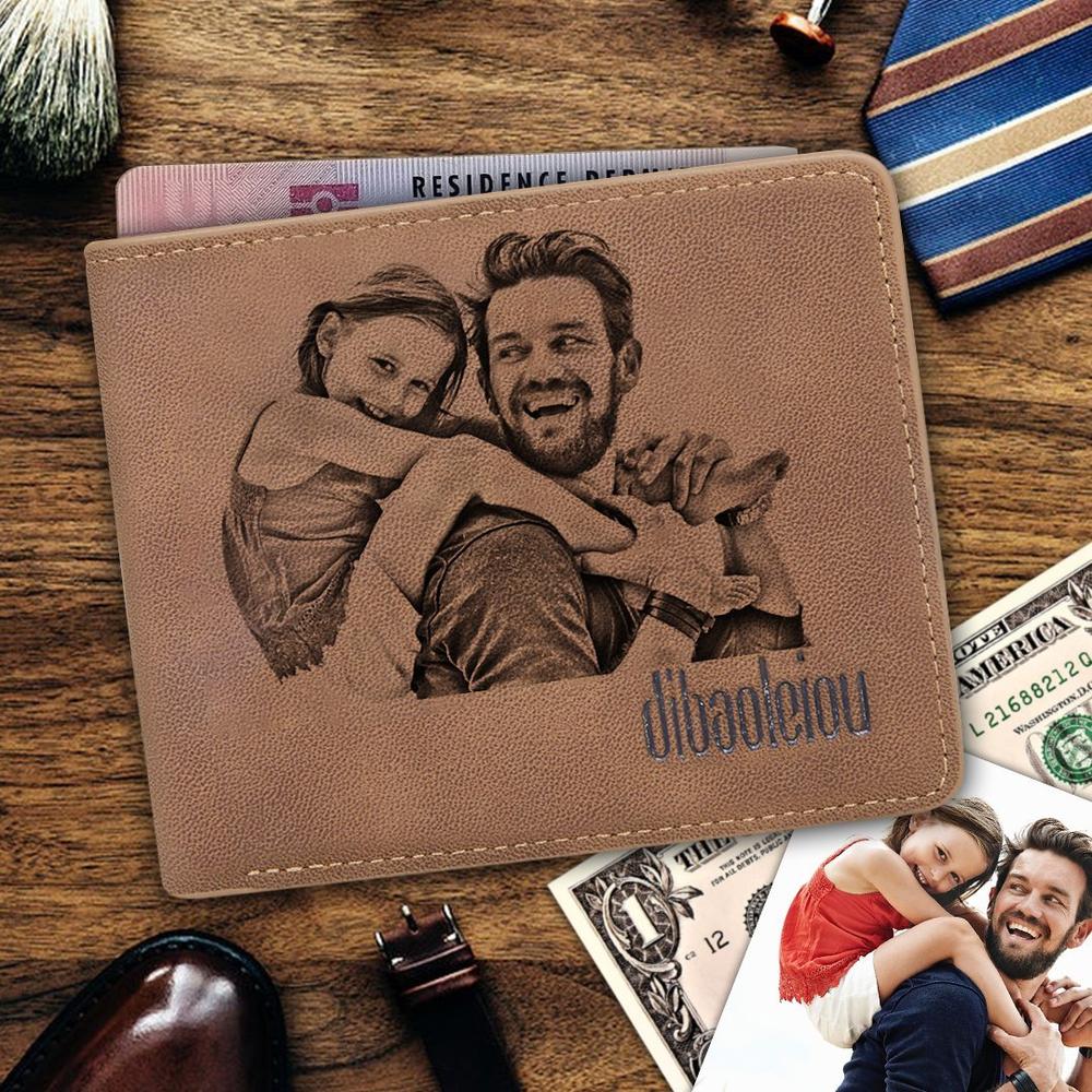 Gift for Dad Custom Biffold Short Photo Wallet Personalised Photo & Text Wallet