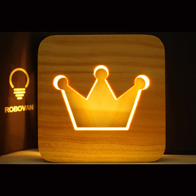 Wooden Night Lamp Crown Star Cloud Night Light For Bedroom Baby Children Room Desktop Decoration