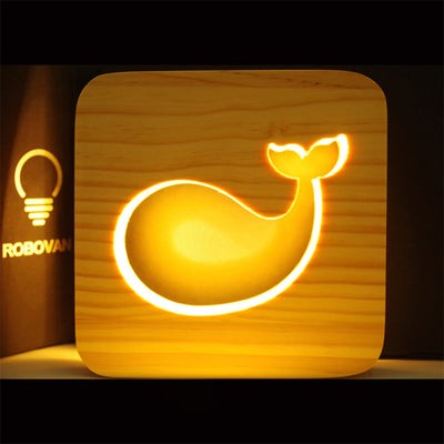 Wooden Night Lamp Whale Night Light LED Lamp Wooden Carved Hollow Lamp