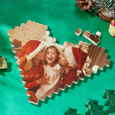 Christmas Gifts Custom Building Brick Personalised Photo Block Heart Shaped - photomoonlampuk