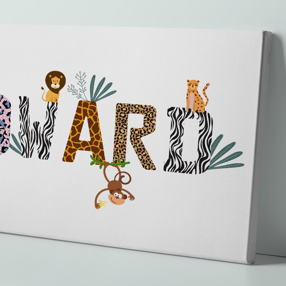 Personalised Name Wall Print Canvas Safari Jungle Animals Nursery Decor Kids Birthday Gifts