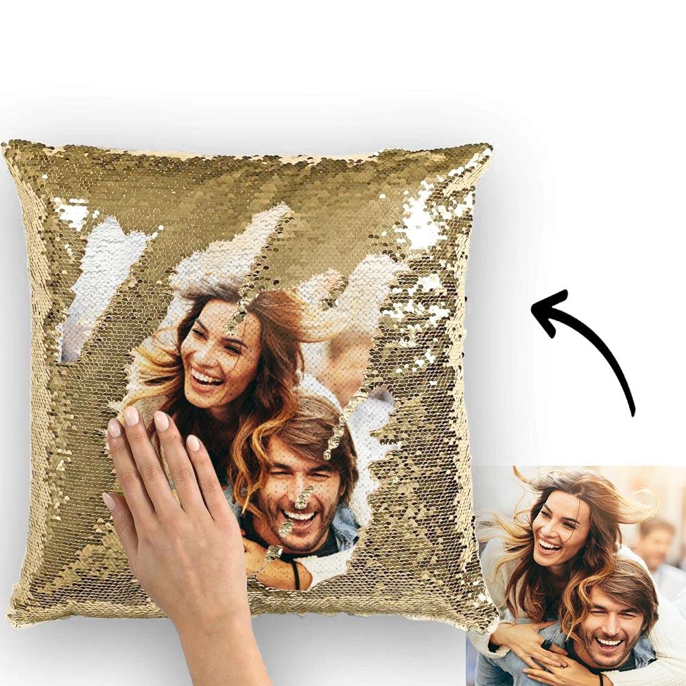Custom Photo Magic Sequins Pillow - Lake Blue - 15.75in x15.75in