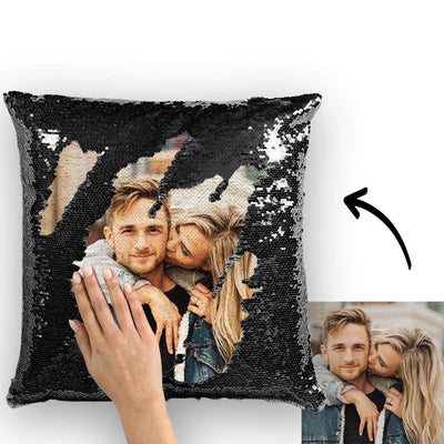 Custom Photo Magic Sequins Pillow - Black - 15.75in x15.75in