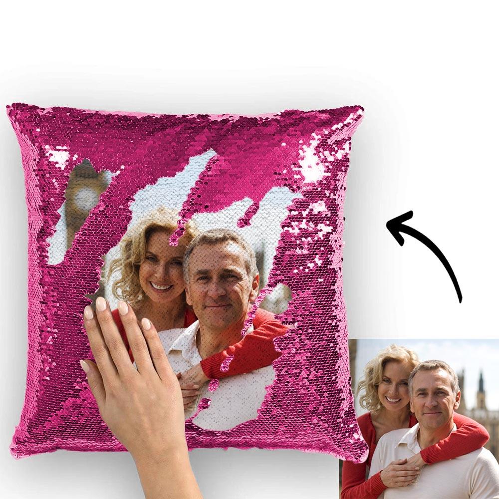 Custom Photo Magic Sequins Pillow - Lake Blue - 15.75in x15.75in