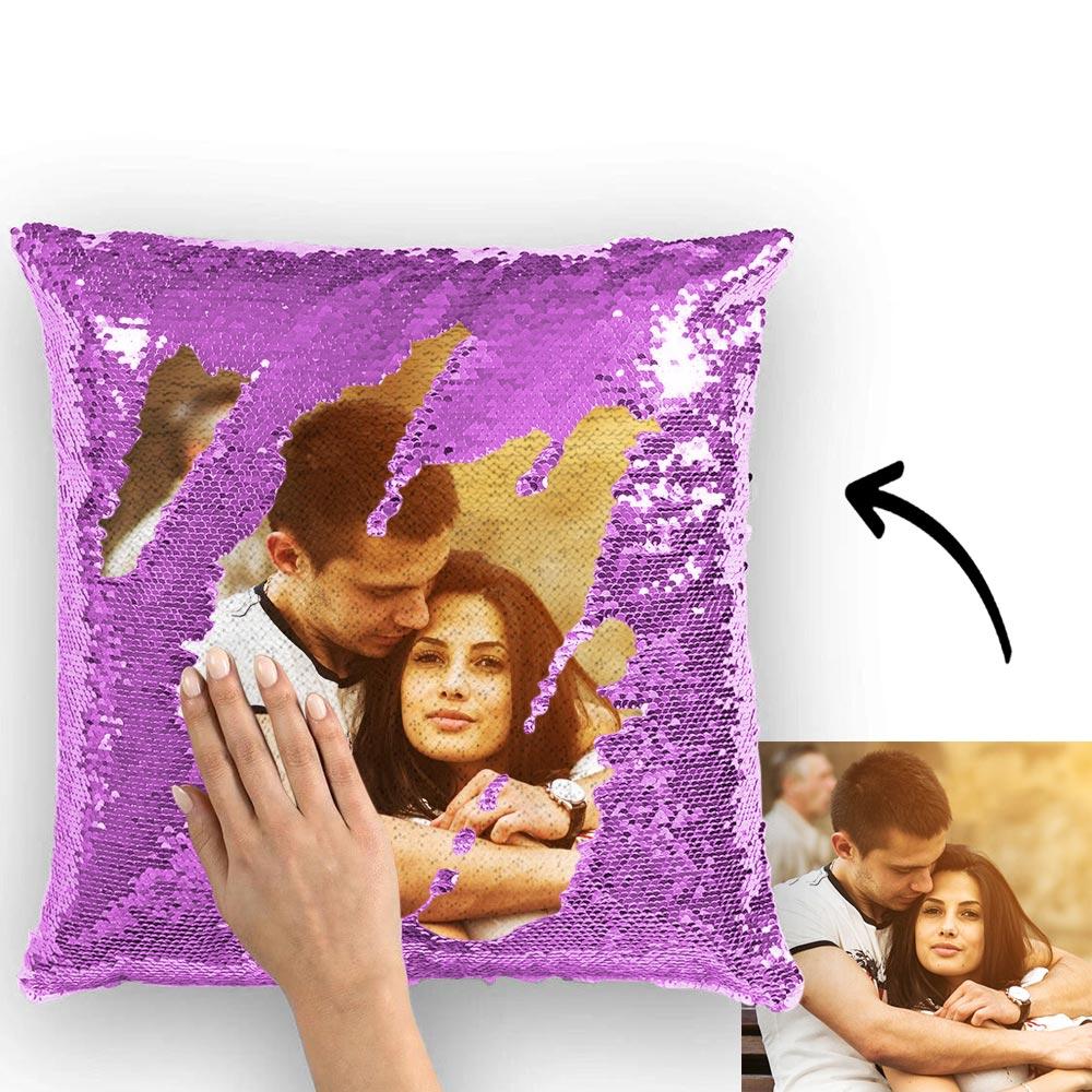 Father‘s Day Gift Custom Photo Magic Sequins Pillow - Yellow - 15.75in x15.75in Gift for Dad