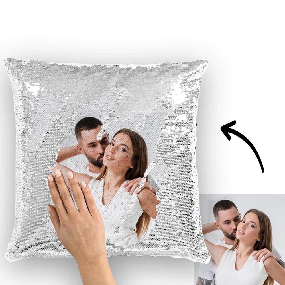 Custom Photo Magic Sequins Pillow - Silver - 15.75in x15.75in