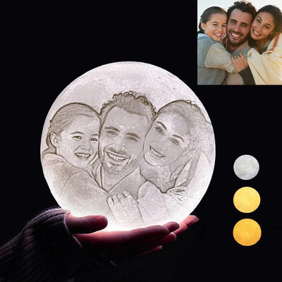Custom 3D Printing Photo Moon Lamp With Your Text - For Family - Tap 3 Colors(10cm-20cm)