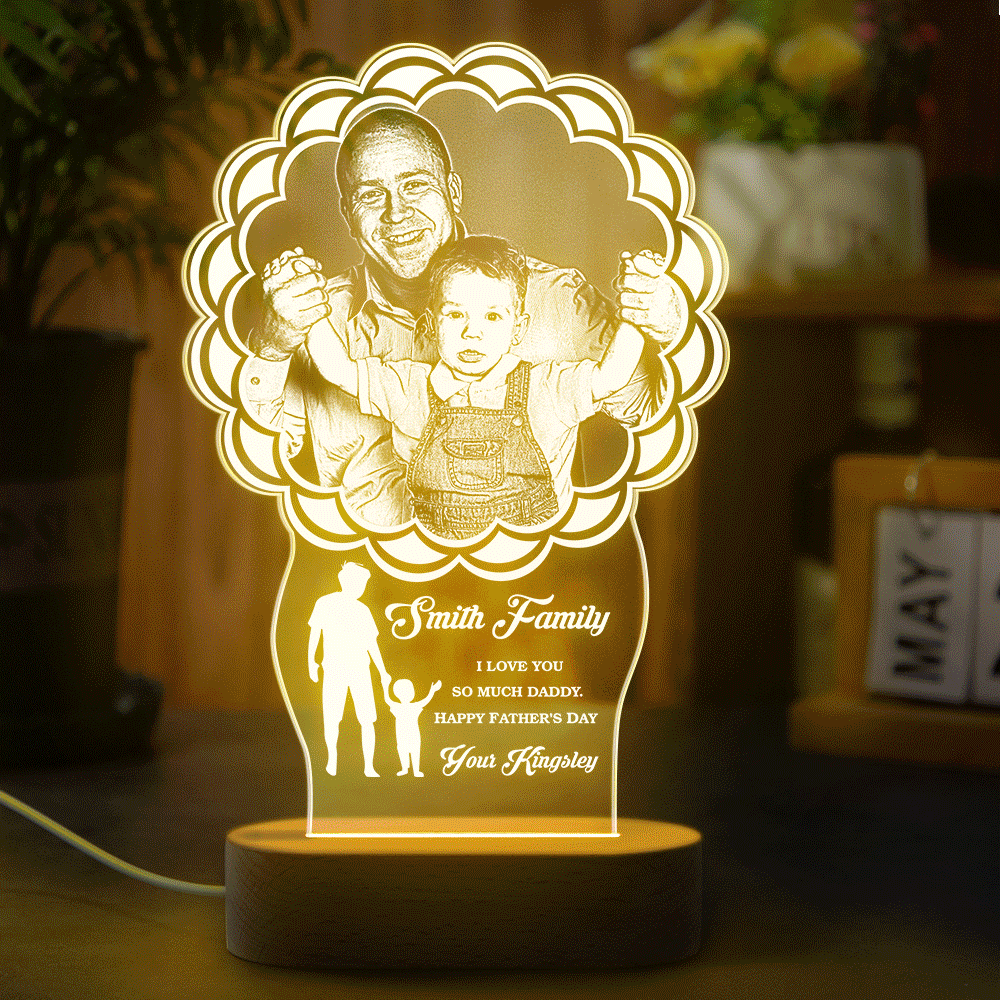 Custom Photo Father Child Lamp Personalized Engraved 7 Colors Acrylic Night Light Father's Day GIfts