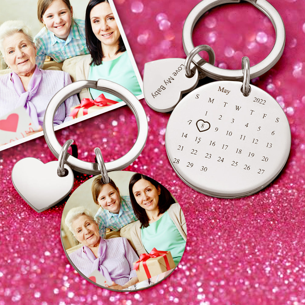Custom Photo Engraved Calendar Keyring -Gift for Mum