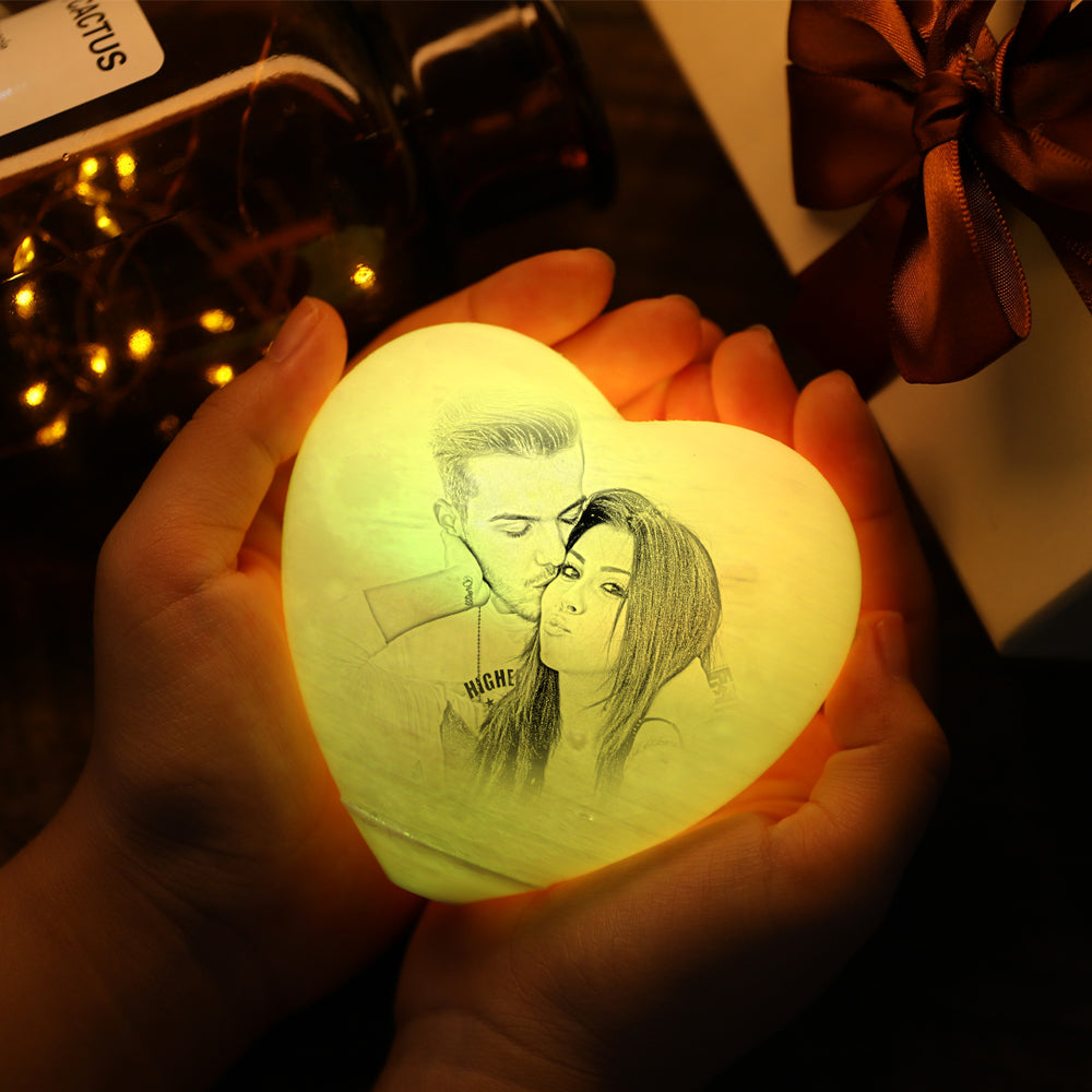 Personalised Moon Lamp Valentine's Gifts 3D Printed Photo Heart Lamp Personalised Night Light - Touch 2 Colors (10-15cm)