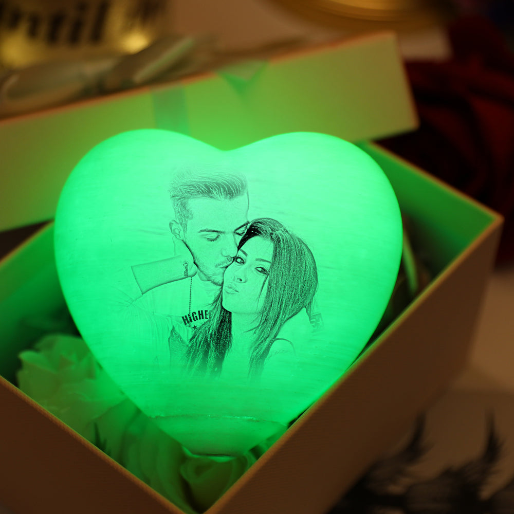 Personalised lamp Valentine's Gifts 3D Printed Photo Heart Lamp Personalised Night Light - Touch 3 Colors (12-15cm)