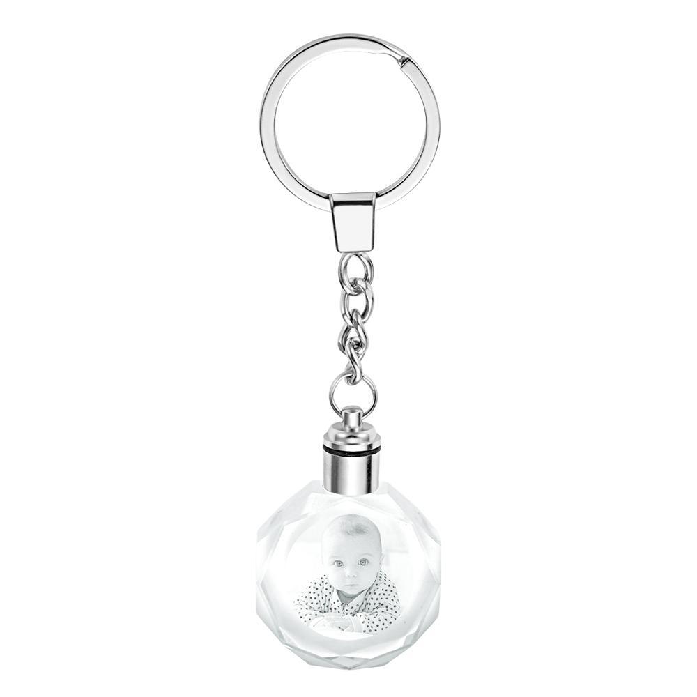 Custom Crystal Keyring Photo Lighted  with Couple Picture Etched Key Chain for Gift