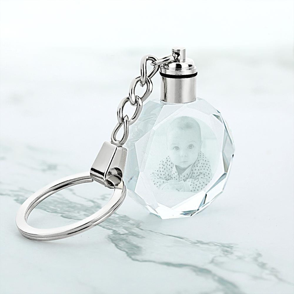 Custom Crystal Octagon Shape Photo Keyring With LED lighted  Gift for Mum