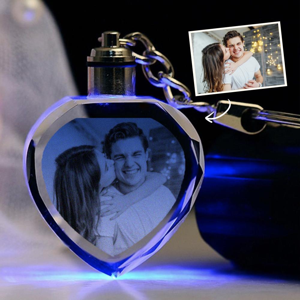 Custom Photo Wedding Gift Heart Shape Crystal Keyring Illuminated Keychain for Lover