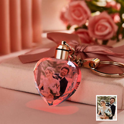 Custom Photo Wedding Gift Heart Shape Crystal Keyring Illuminated Keychain for Lover