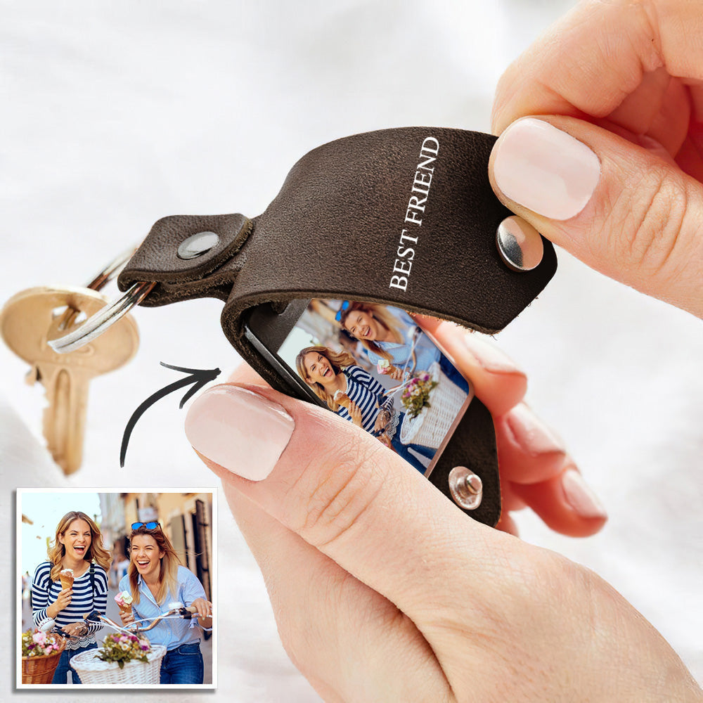 Personalised Photo Keychain Custom Leather Keyring Birthday Gifts for Him or Her