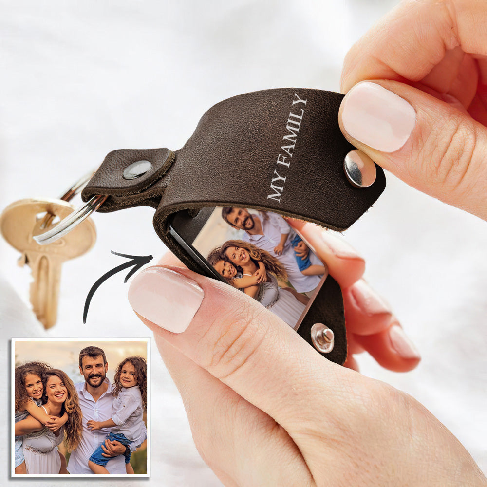 Personalised Photo Keychain Custom Leather Keyring Birthday Gifts for Him or Her