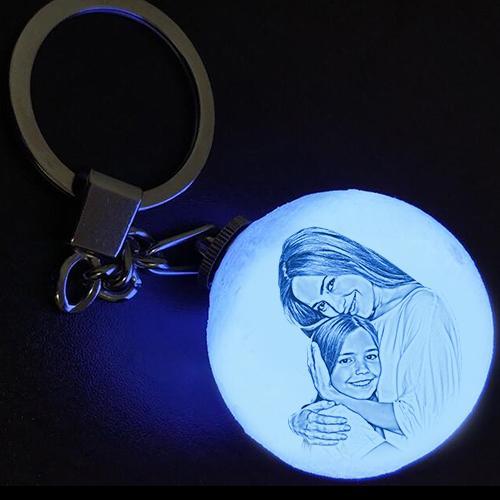 Custom Color Photo Keychain 3D Printed Moon Lamp For Mom Sympathy Gift
