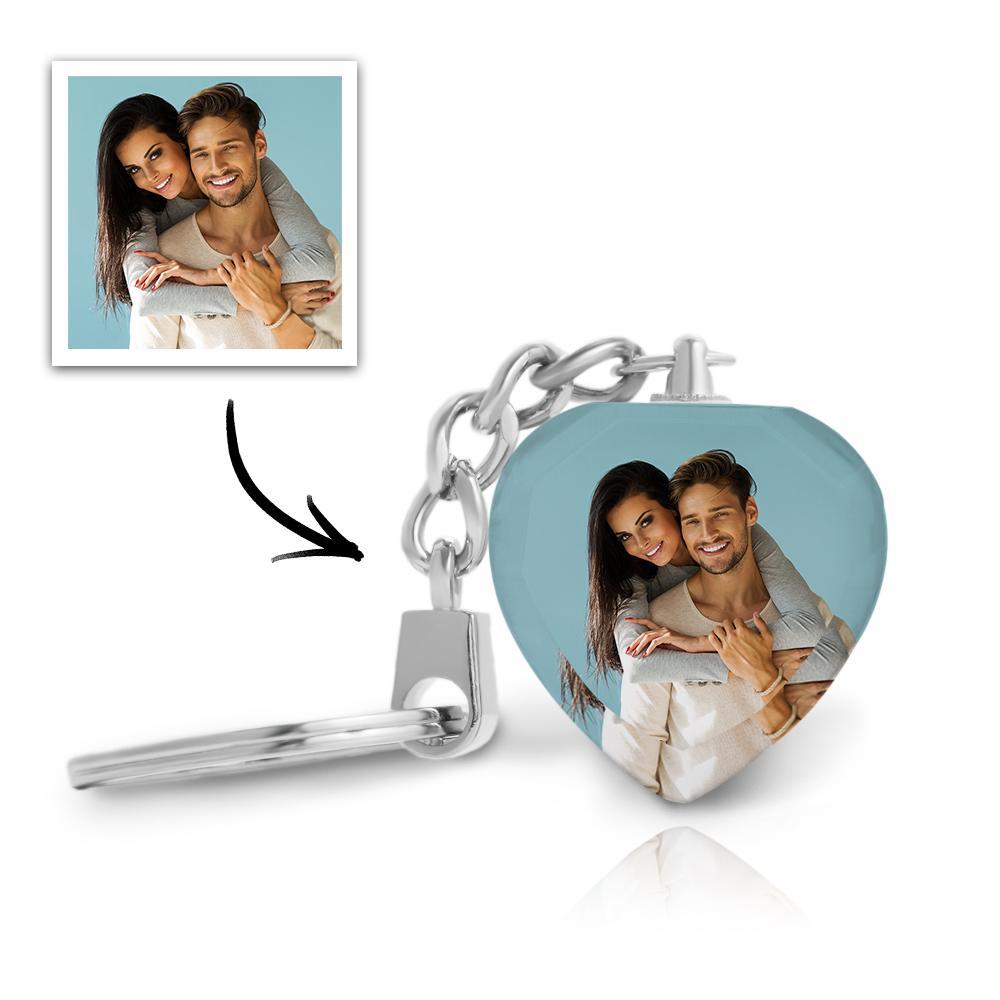 Custom Crystal Photo Keyring Heart Shape with Personalised Photo Key Chain Gift for Father's Day
