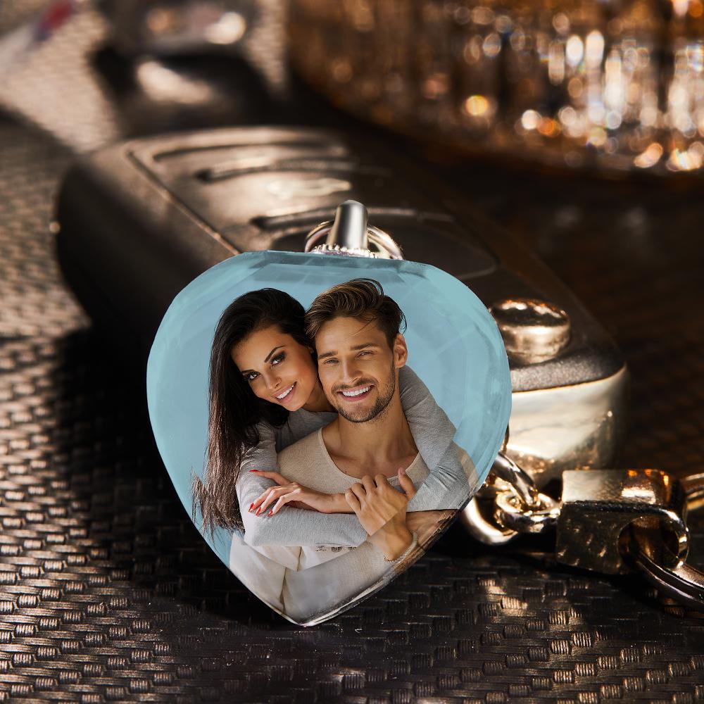 Custom Crystal Photo Keyring Heart Shape with Personalised Photo Key Chain Gift for Father's Day