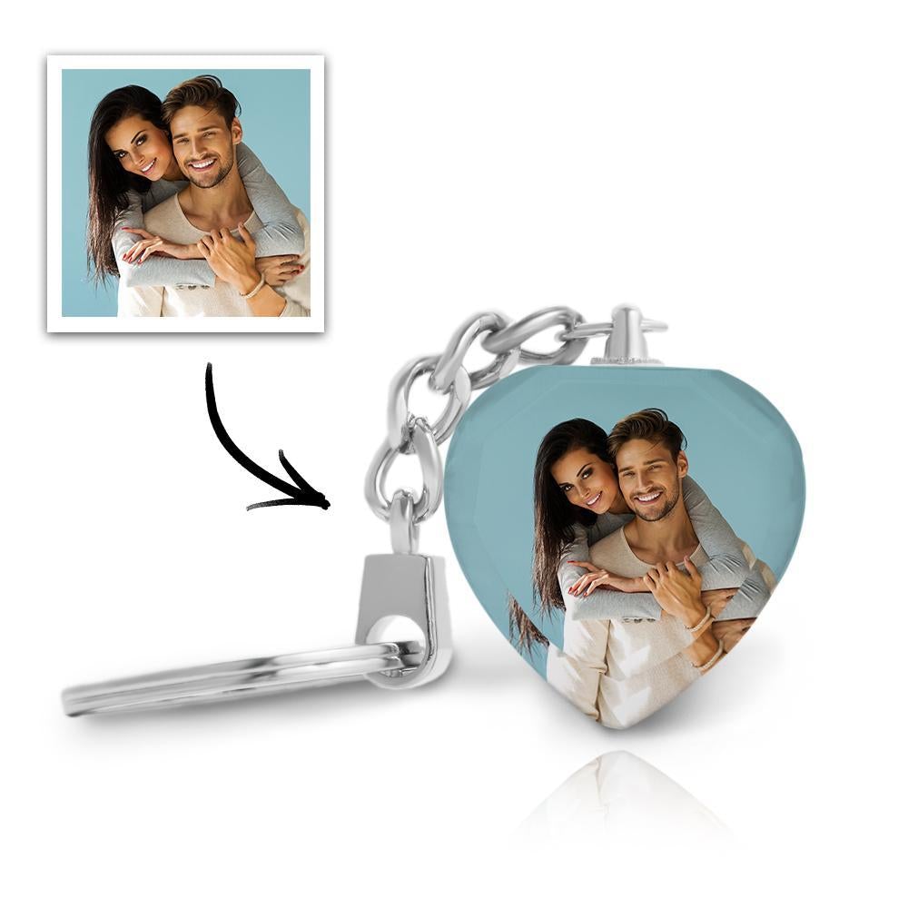 Custom Crystal Photo Keyring Heart Shape Love Key Chain Anniversary Gift For Her