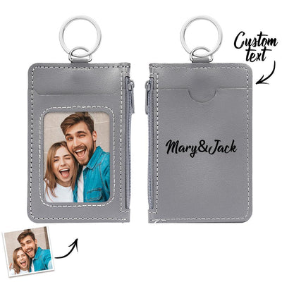 Custom Photo Engraved Keychain Leather Card Holder Creative Gifts - photomoonlampuk