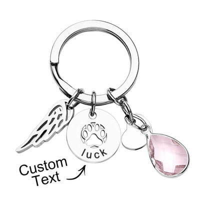 Custom Engraved Birthstone Keychain Memorial Gift for Pet Lover - photomoonlampuk