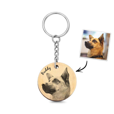 Custom Wooden Keychain Personalized Pet Photo Engraved Keychain Gift - photomoonlampuk