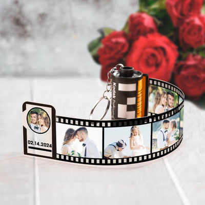 Custom Photo Film Roll Keychain With Text Memory Camera Keychain Valentine's Day Gifts For Couples - photomoonlampuk