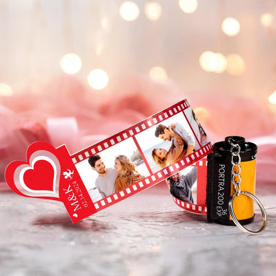 Red Love Heart Photo Film Roll Keychain Personalized Pullable Camera Keychain Valentine's Day Gifts For Couples - photomoonlampuk