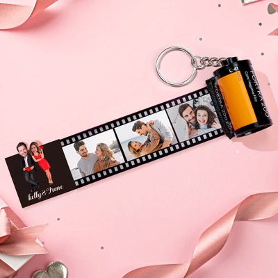 Custom Face Film Roll Keychain Personalized Photo Love Heart Camera Keychain Valentine's Day Gifts For Couples - photomoonlampuk