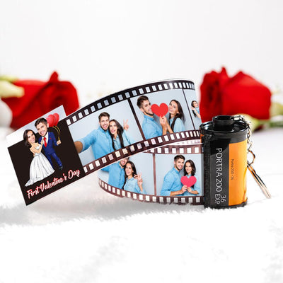 Custom Face Camera Keychain Personalized Photo Love Balloon Film Roll Keychain Valentine's Day Gifts For Couples - photomoonlampuk