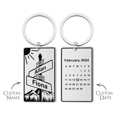 Custom Name Date Street Sign Keychain Personalized Intersection of Love Anniversary Gift For Couples - photomoonlampuk
