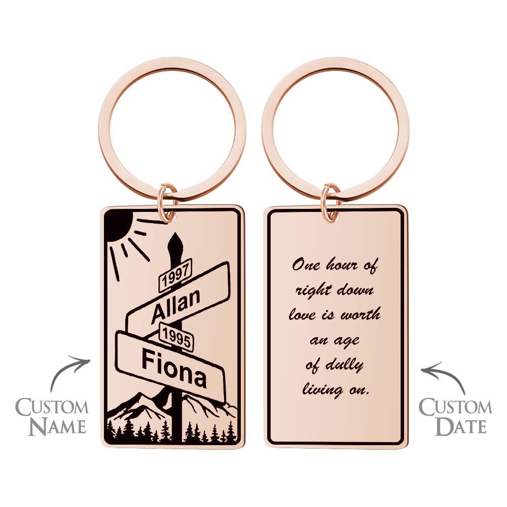 Custom Name Text Street Sign Keychain Personalized Intersection of Love Anniversary Gift For Couples