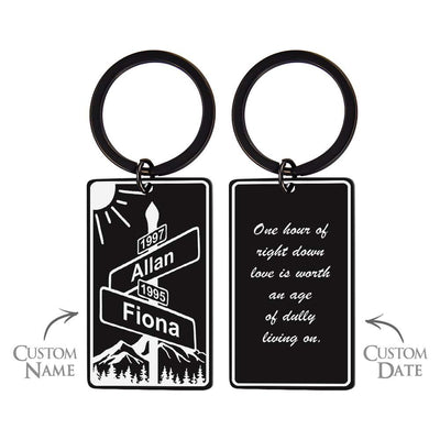 Custom Name Text Street Sign Keychain Personalized Intersection of Love Anniversary Gift For Couples - photomoonlampuk