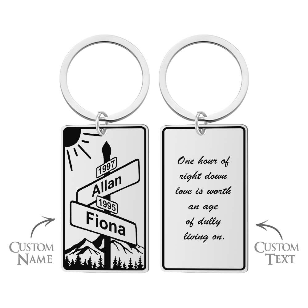 Custom Name Text Street Sign Keychain Personalized Intersection of Love Anniversary Gift For Couples