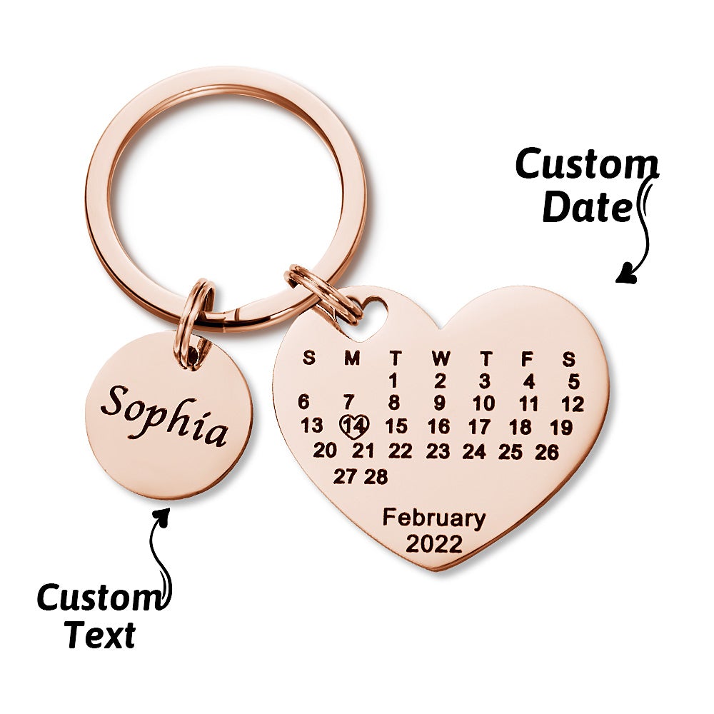 Custom Engraved Heart Calendar Keychain Save The Date Keychain