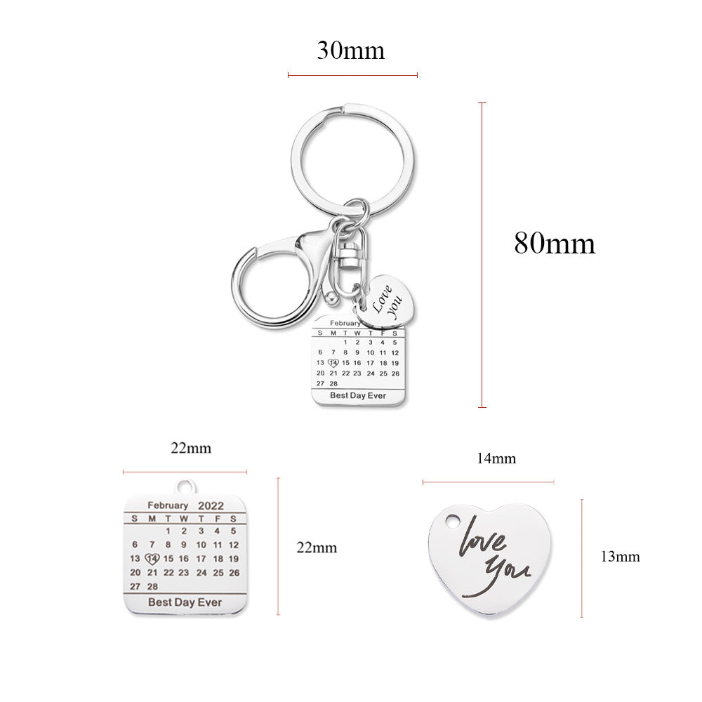 Custom Gifts Engraved Calendar Keychain Save the Date Wedding Date Pendant