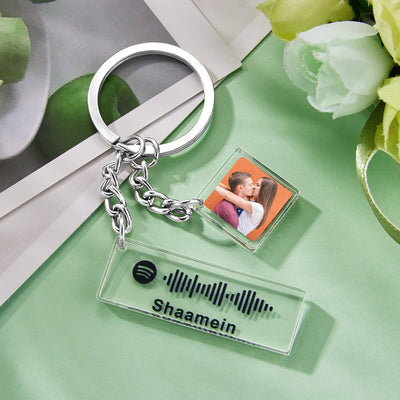 Custom Music Code Keychain Photo Engraved Keychain Valentine's Day Gift for Lover