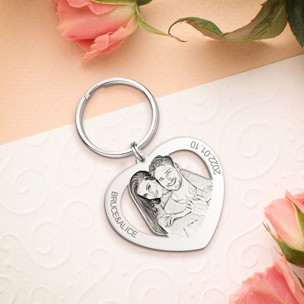 Custom Heart Couple Heart Key Chain Wedding Gift Personalised Engraving Keychain