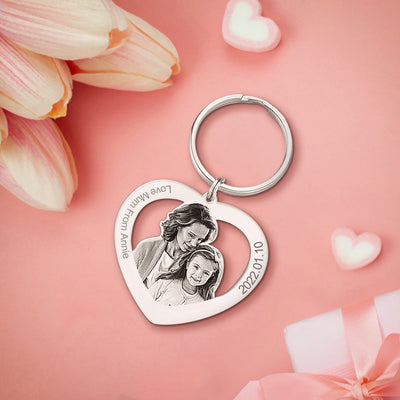 Mother's Day Gift Custom Heart Keychain Personalised Engraving Keychain for Mum