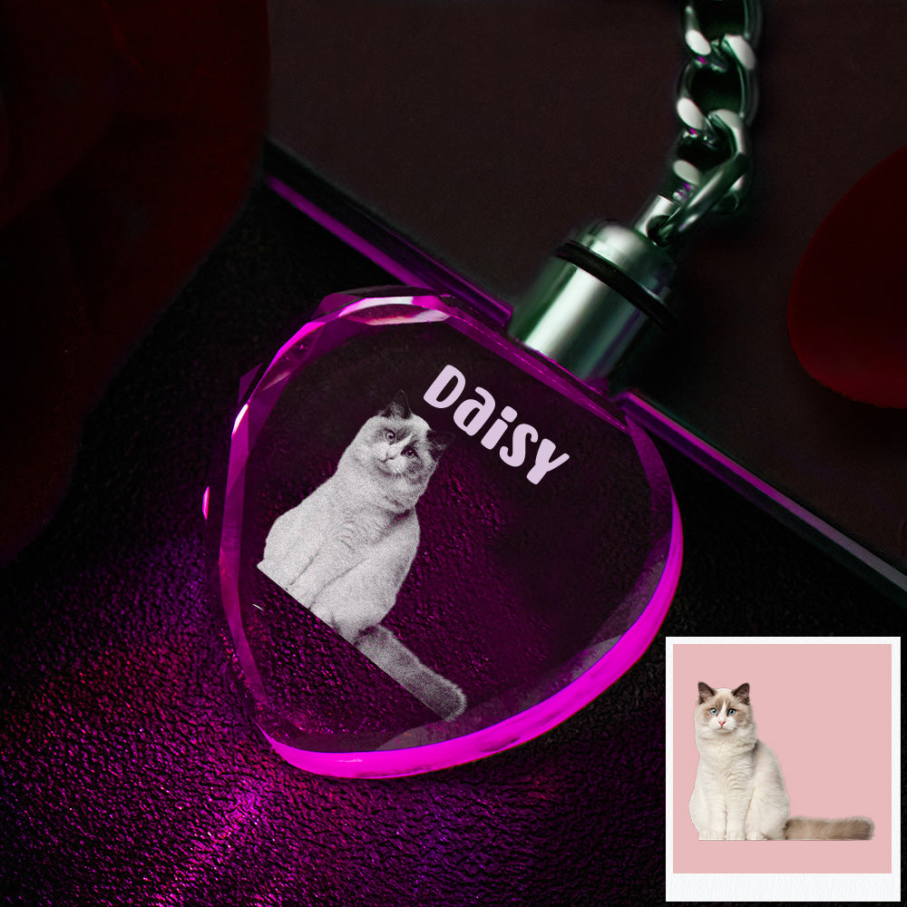 Custom Photo Crystal Keychain Pet Keepake Crystal Keychain  Heart Shape Photo Keychain