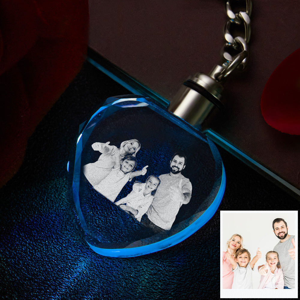 Custom Photo Crystal Keychain Family Keepake Crystal Keychain  Heart Shape Photo Keychain