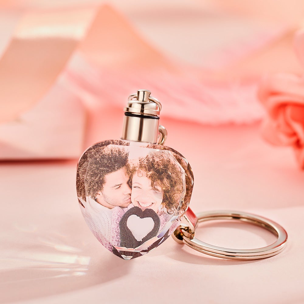 Custom Photo Crystal Keychain Heart-shaped Keychain Gift for Mum