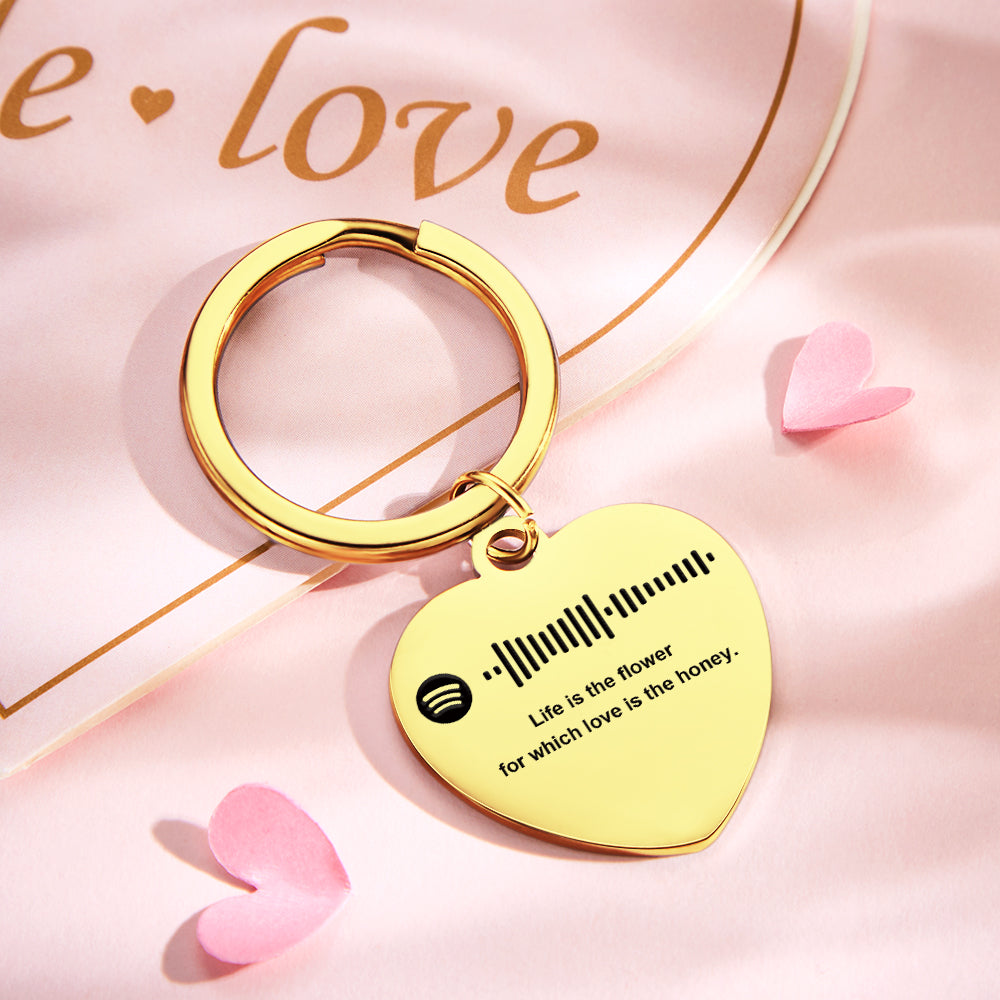 Scannable Music Code Custom Engraved Keychain Personalized Heart-shaped Music Song Key chains Valentine's Day Gifts