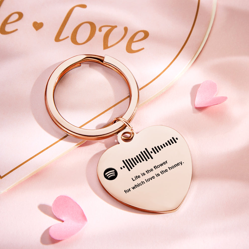 Scannable Music Code Custom Engraved Keychain Personalized Heart-shaped Music Song Key chains Valentine's Day Gifts
